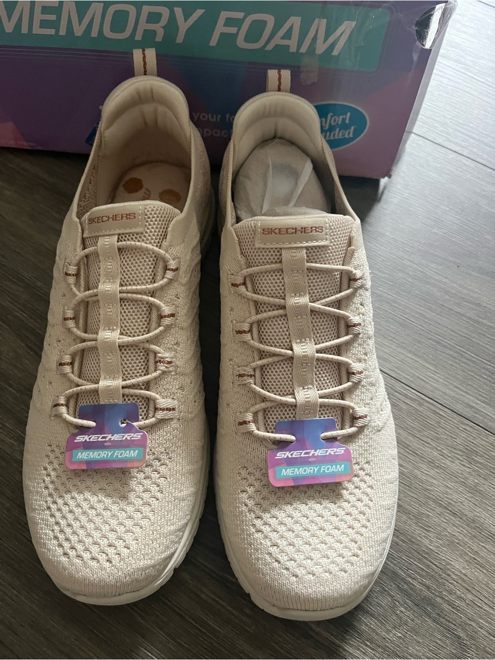 Skechers Women's Slip-On Knit Sneakers in Light Beige